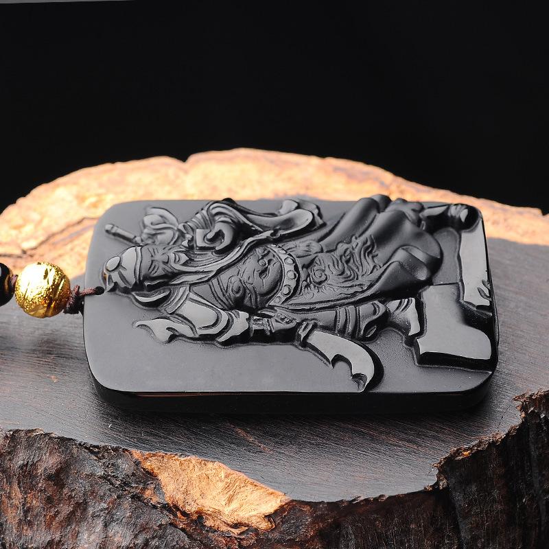 Kwan Kung Black Obsidian Wealth Pendant