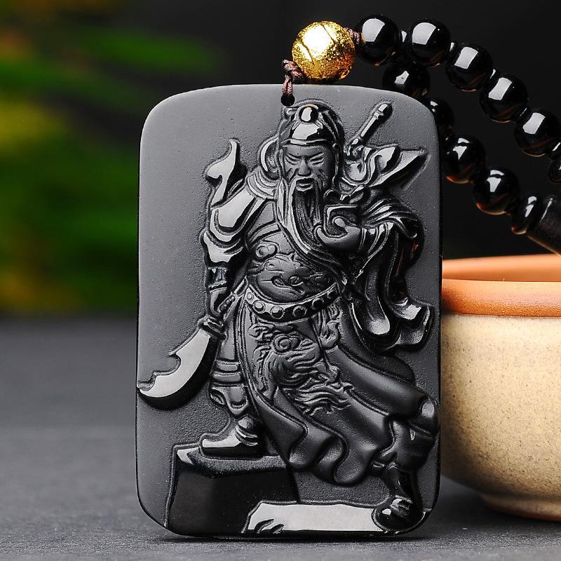 Kwan Kung Black Obsidian Wealth Pendant