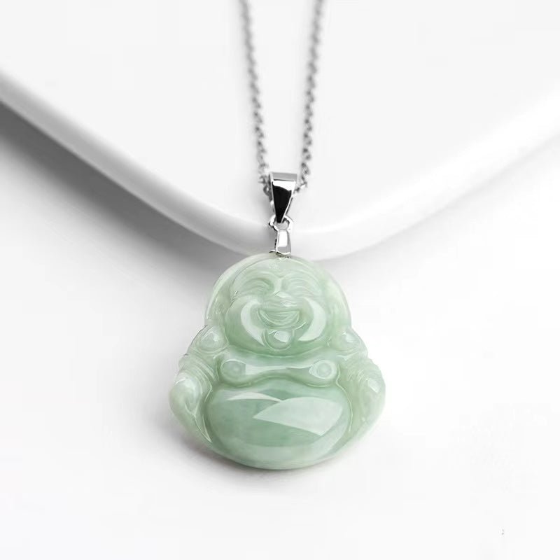 Laughing Buddha Pendant- Grade A Jade Pendant 925 Silver Nechlack-Grade A Jade