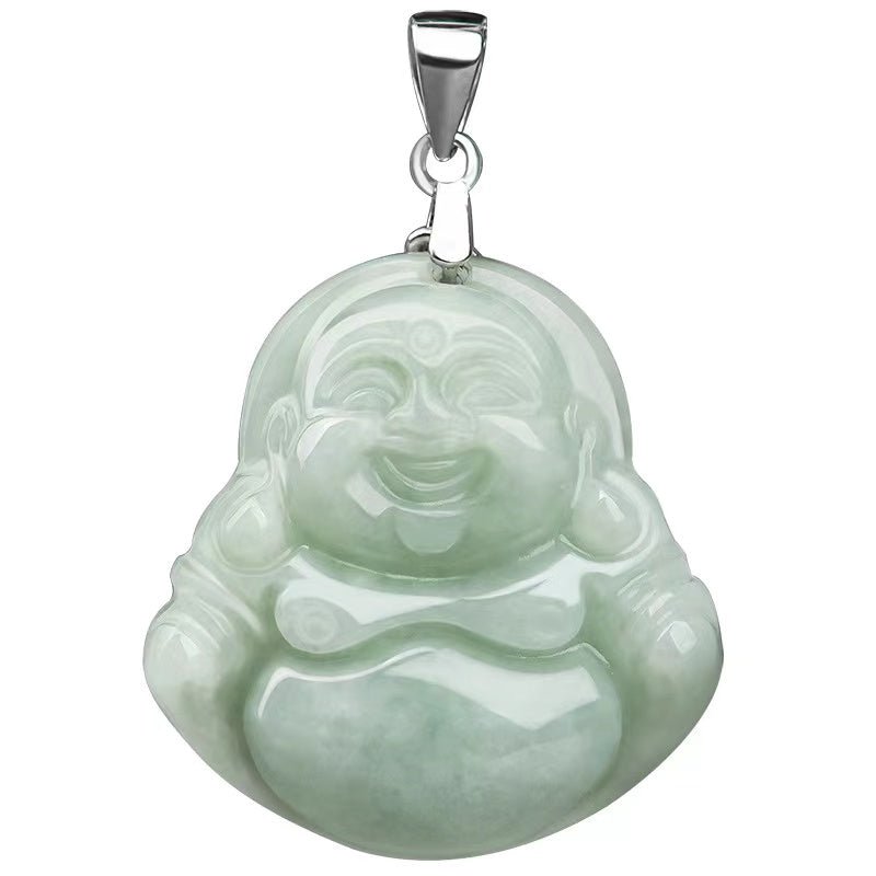 Laughing Buddha Pendant- Grade A Jade Pendant 925 Silver Nechlack-Grade A Jade