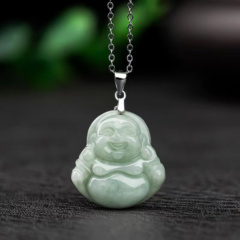 Laughing Buddha Pendant- Grade A Jade Pendant 925 Silver Nechlack-Grade A Jade