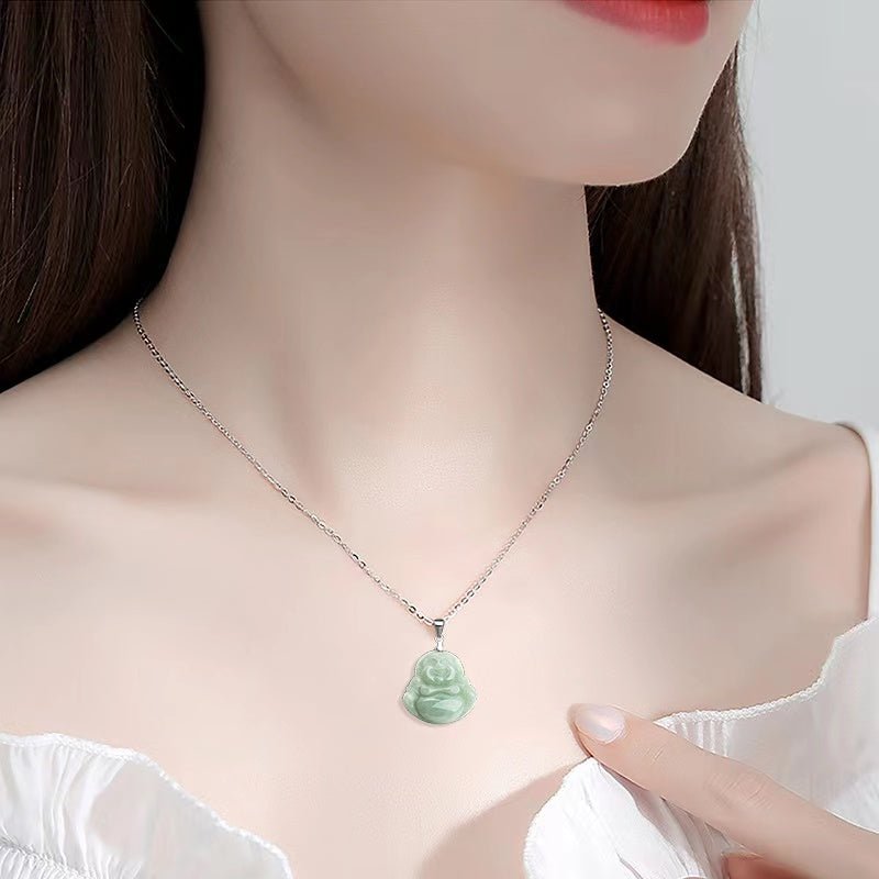 Laughing Buddha Pendant- Grade A Jade Pendant 925 Silver Nechlack-Grade A Jade