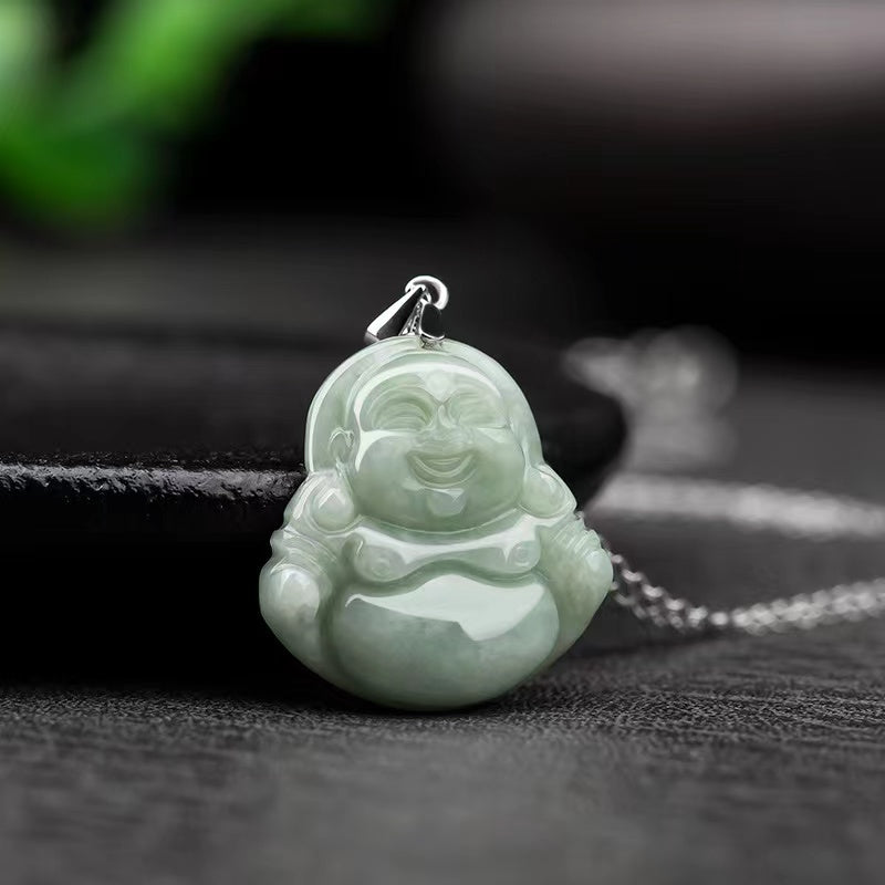 Laughing Buddha Pendant- Grade A Jade Pendant 925 Silver Nechlack-Grade A Jade