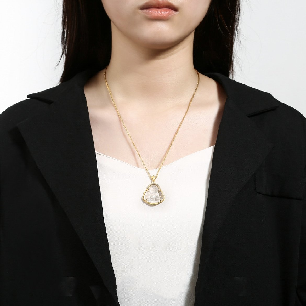 Laughing Buddha White Crystal Necklace