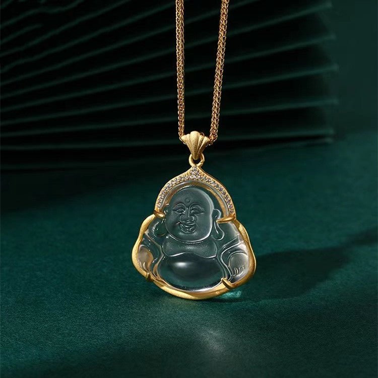 Laughing Buddha White Crystal Necklace