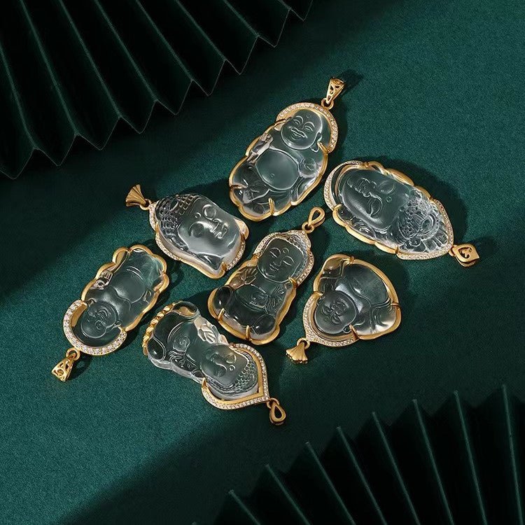 Laughing Buddha White Crystal Necklace