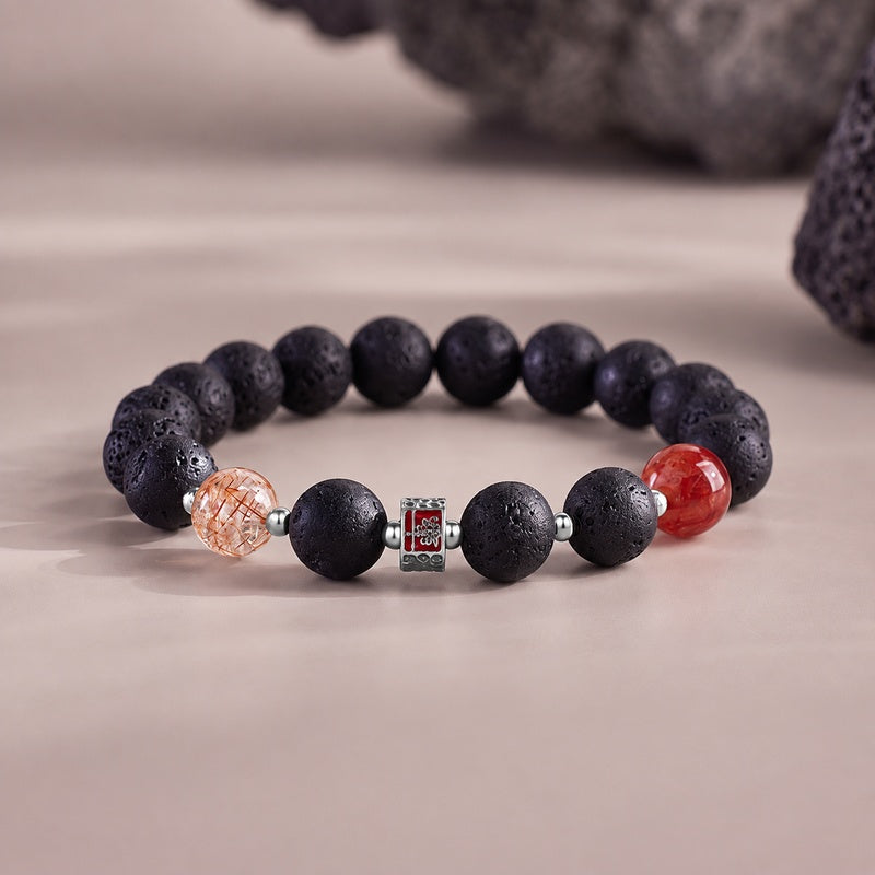 Quiet Strength-Lava Stone Red Inclusion Quartz Bracelet
