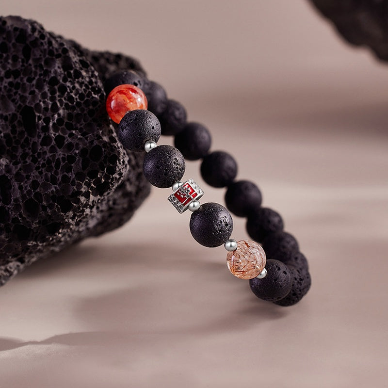 Quiet Strength-Lava Stone Red Inclusion Quartz Bracelet