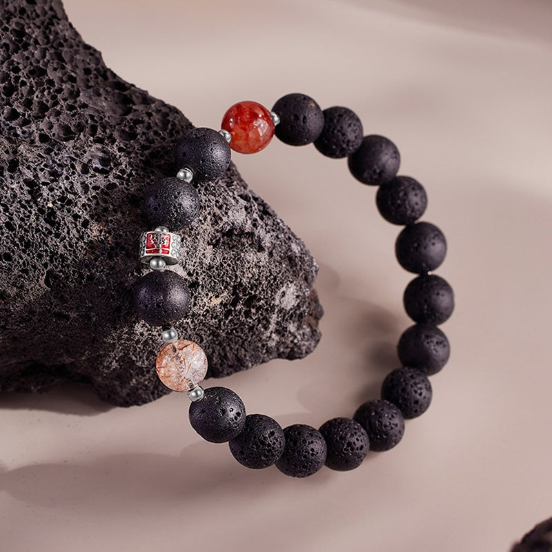 Quiet Strength-Lava Stone Red Inclusion Quartz Bracelet