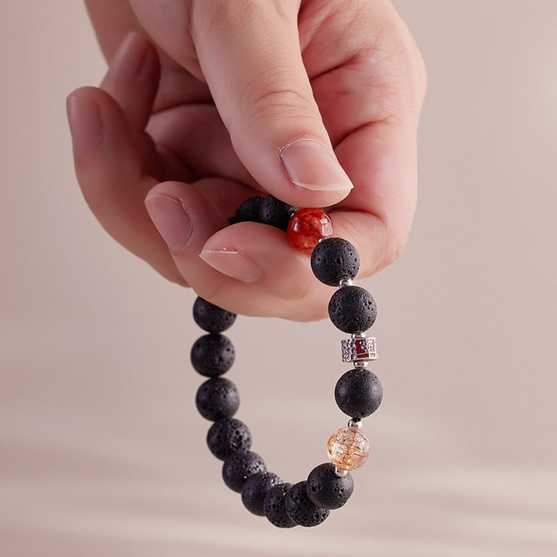 Quiet Strength-Lava Stone Red Inclusion Quartz Bracelet