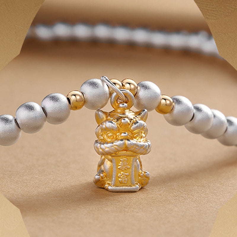 999 Fine Silver Lion Dance Double-Wrap Bracelet-Courage in Motion