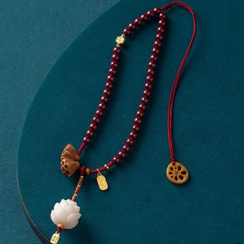 Lotus Flower Cinnabar Bead Car Pendant