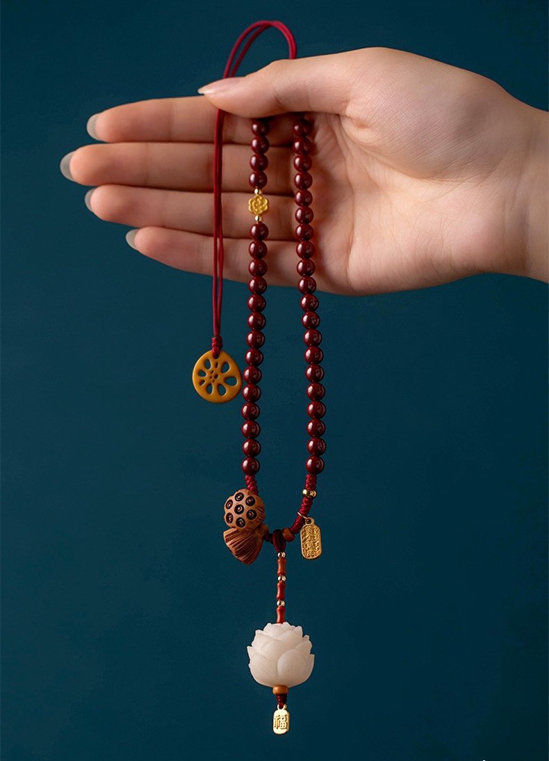 Lotus Flower Cinnabar Bead Car Pendant