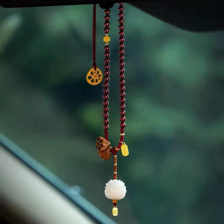 Lotus Flower Cinnabar Bead Car Pendant