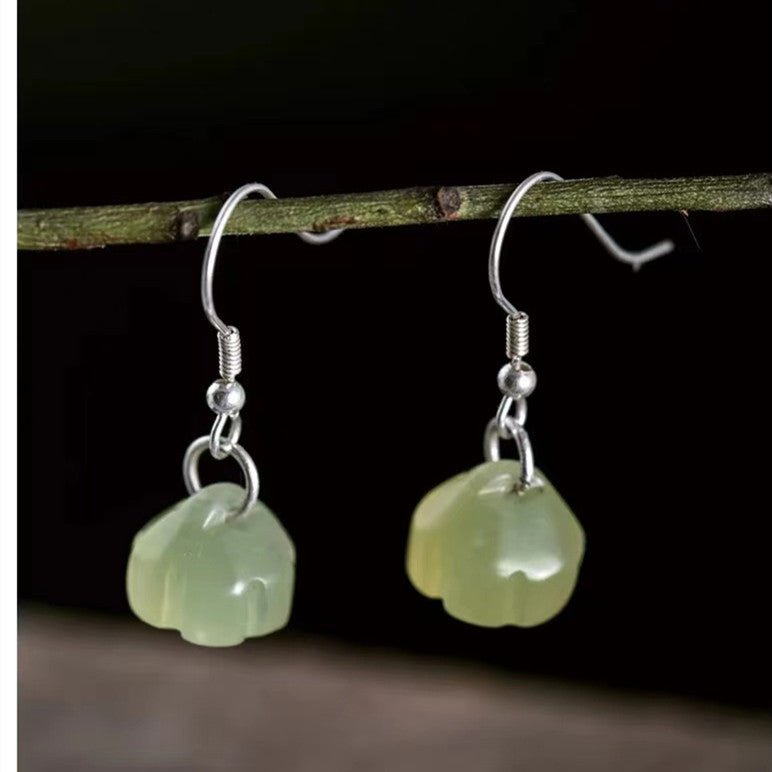 Lotus Flower Earrings-Natural Green Jade