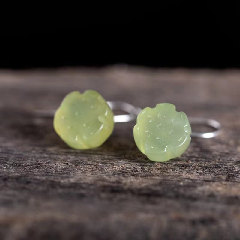 Lotus Flower Earrings-Natural Green Jade