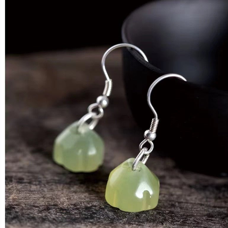 Lotus Flower Earrings-Natural Green Jade