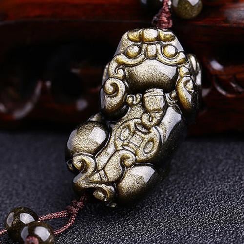 Lucky Gold Obsidian Pixiu Protection Auto Key Chain Pendant