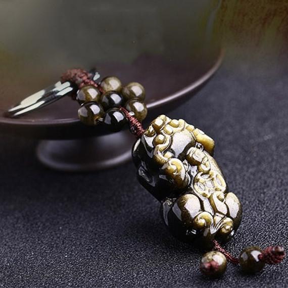 Lucky Gold Obsidian Pixiu Protection Auto Key Chain Pendant