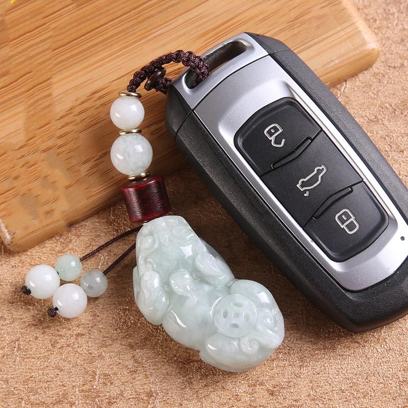 Lucky Natural White Jade Pixiu  Auto Key Chain Pendant