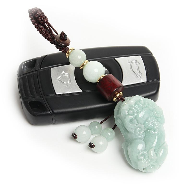 Lucky Natural White Jade Pixiu  Auto Key Chain Pendant