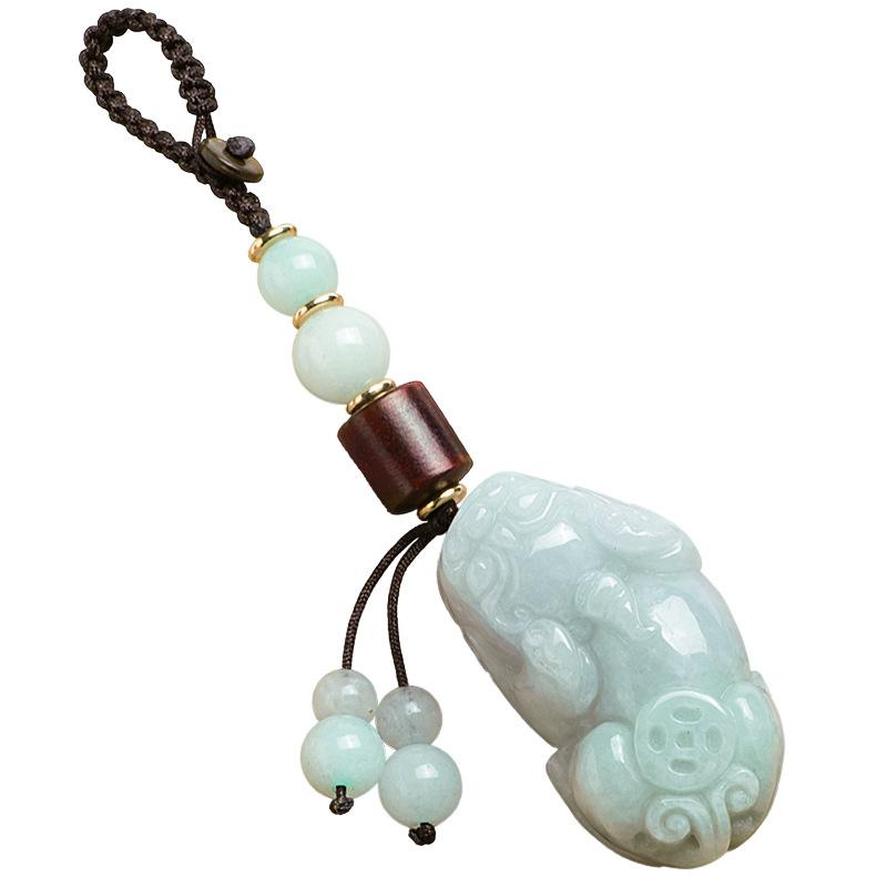Lucky Natural White Jade Pixiu  Auto Key Chain Pendant