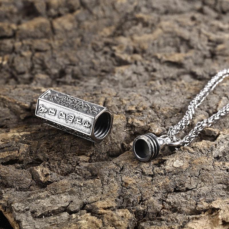 Lucky Six True Words Mantra Titanium Pendant Necklace