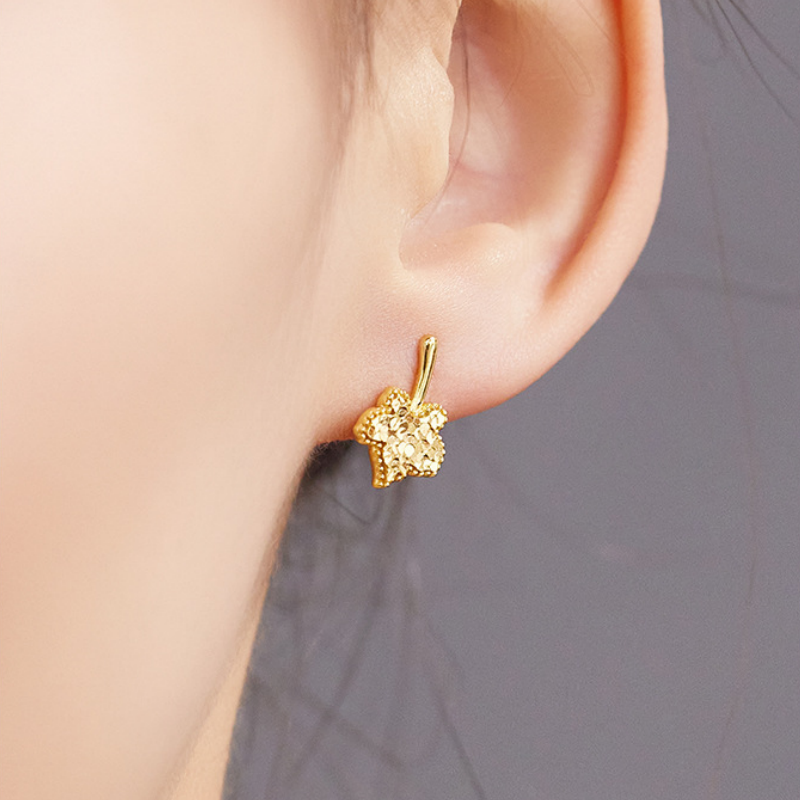 Sterling Silver Maple Leaf Stud Earrings-Autumn Lightness