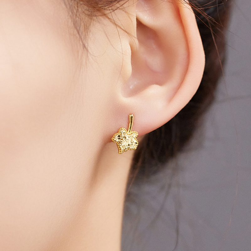 Sterling Silver Maple Leaf Stud Earrings-Autumn Lightness