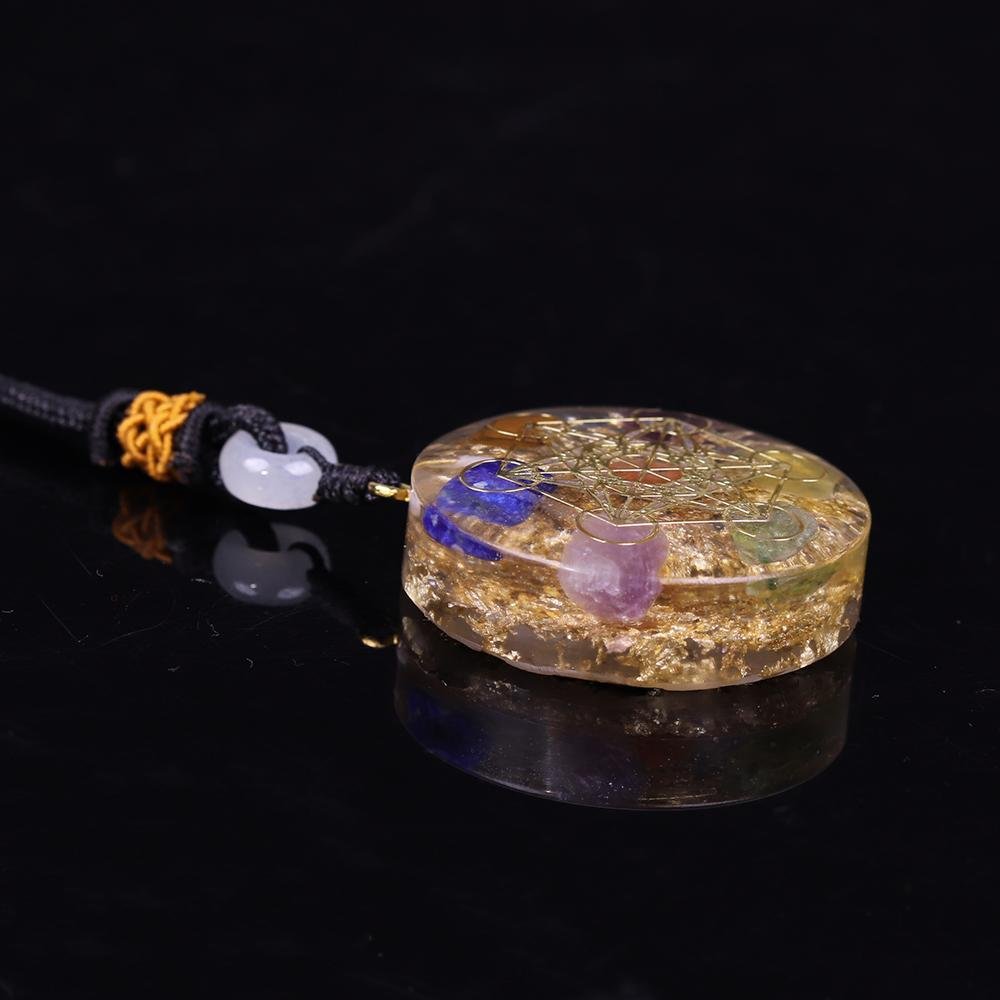 Mix Rainbow Crystal Orgonite Chakra Reiki Healing Pendant Necklace
