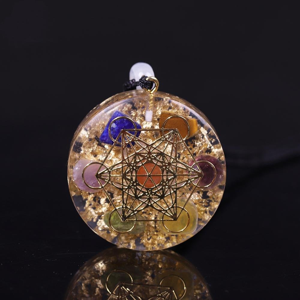 Mix Rainbow Crystal Orgonite Chakra Reiki Healing Pendant Necklace