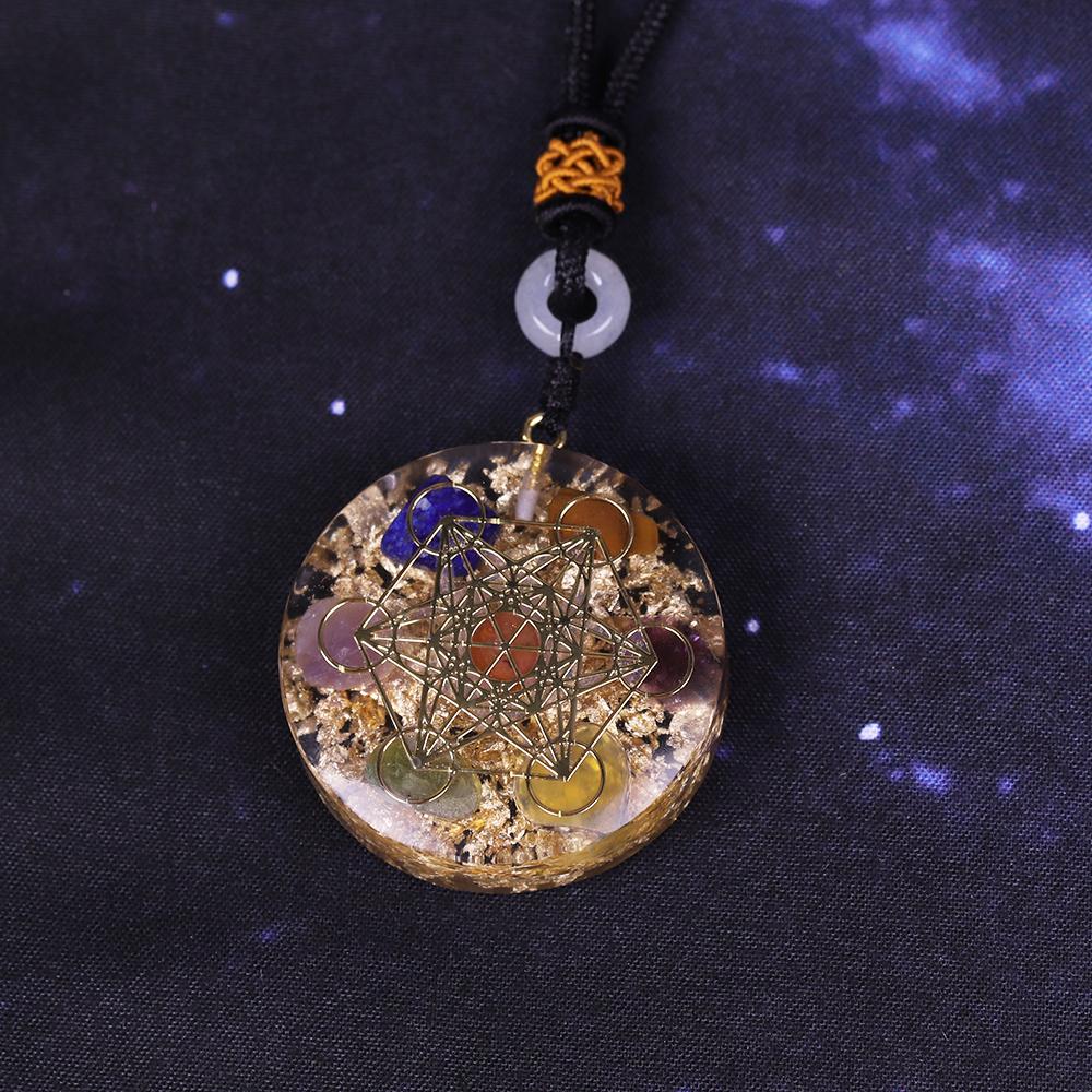 Mix Rainbow Crystal Orgonite Chakra Reiki Healing Pendant Necklace