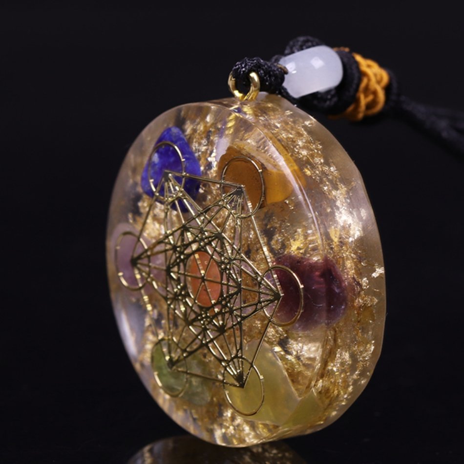 Mix Rainbow Crystal Orgonite Chakra Reiki Healing Pendant Necklace