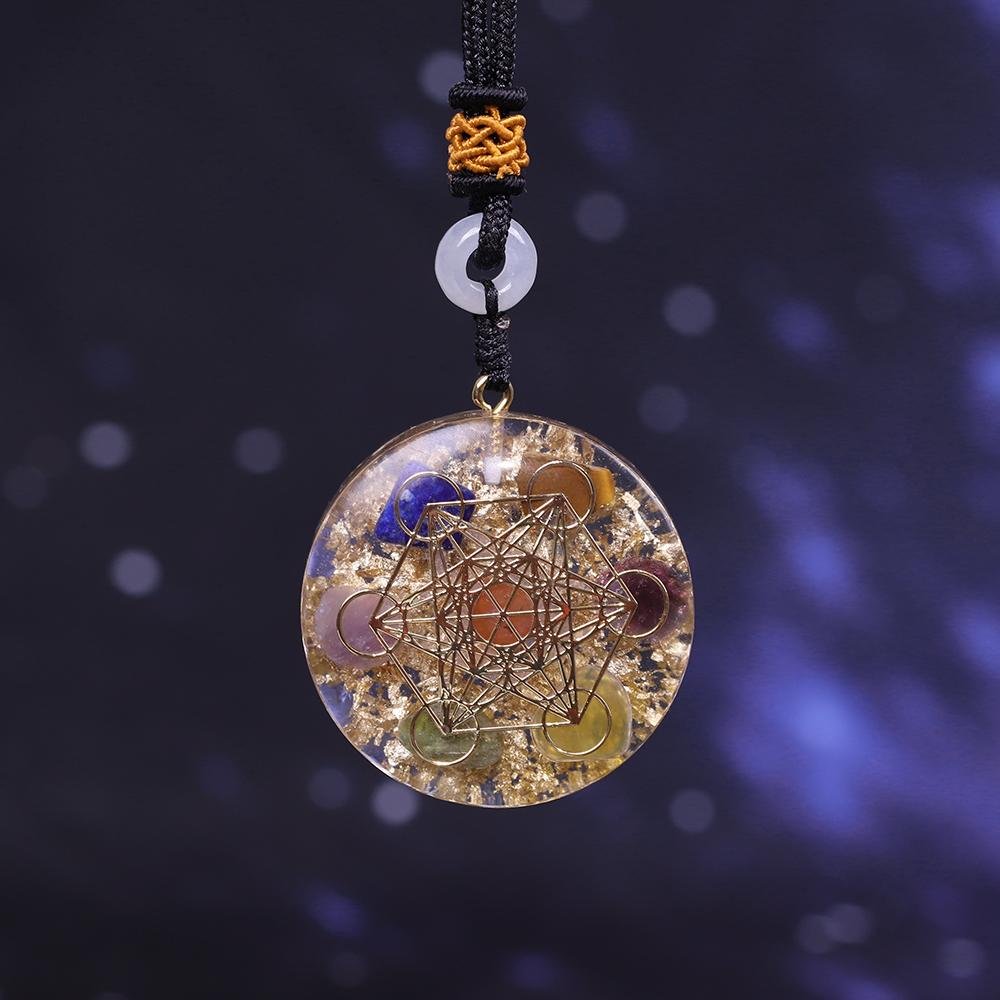 Mix Rainbow Crystal Orgonite Chakra Reiki Healing Pendant Necklace