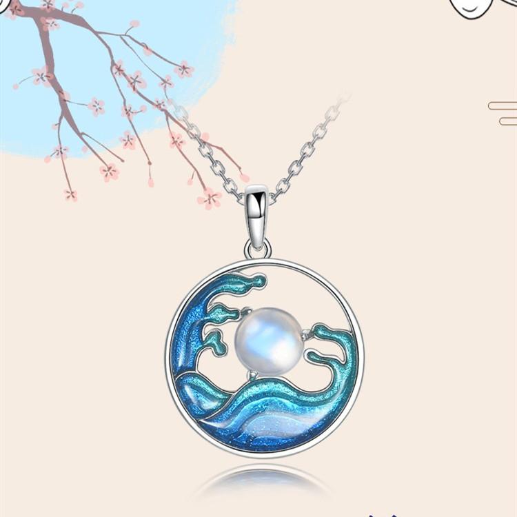 Moon Over the Sea Lucky Pendant Necklace