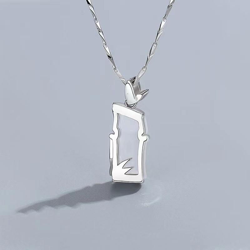 Moon Stone Bamboo Pendant 925 Sterling Silver Necklace