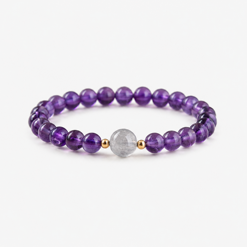 Gray Moonstone Amethyst Bracelet-Fortune in Flow