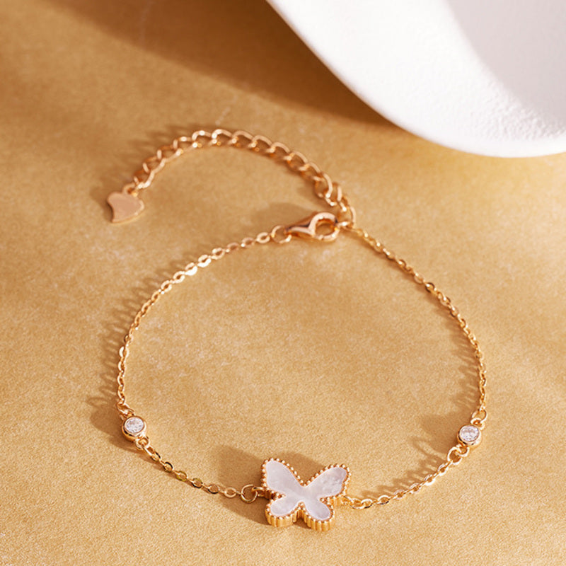 Mother-of-Pearl Butterfly S925 Silver Bracelet-Lightness in Motion