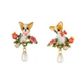 Natrual Pearl Lucky Dog Enamel Earrings