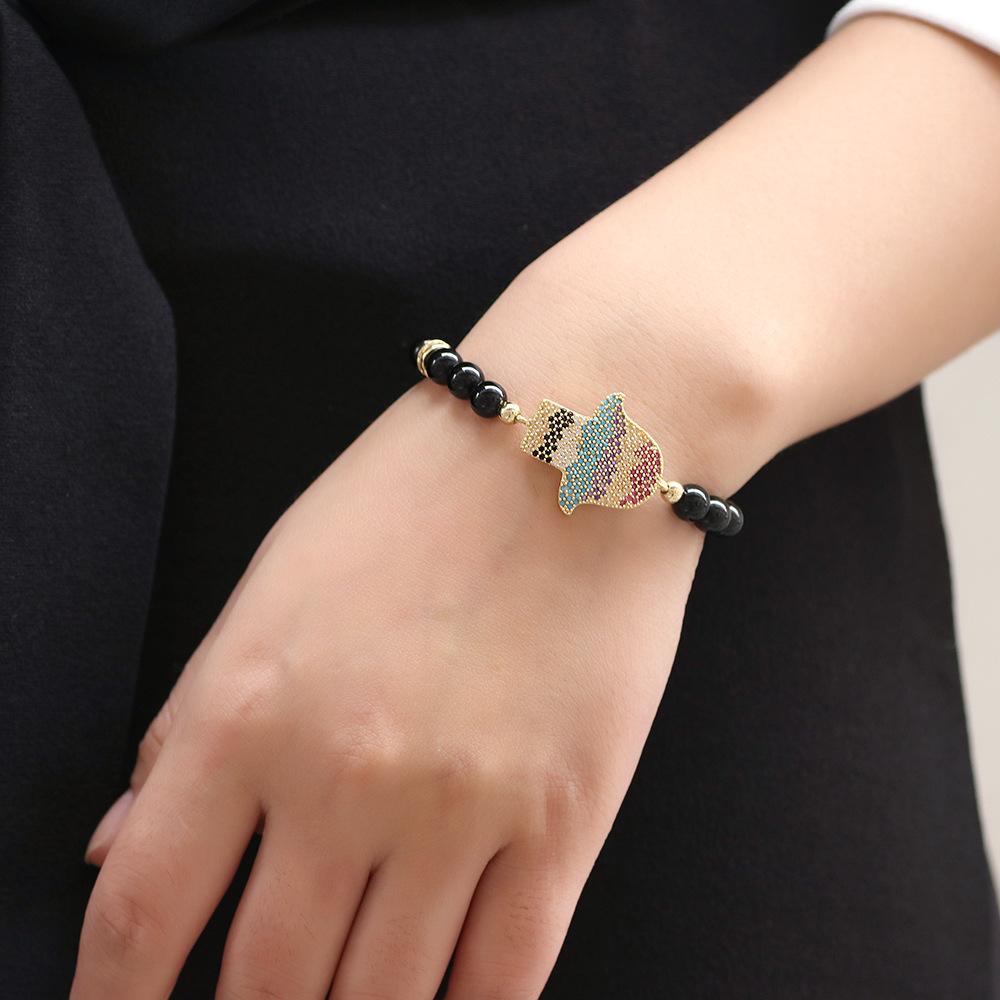 Natural Black Agate Hand of Fatima Procetion Bracelet