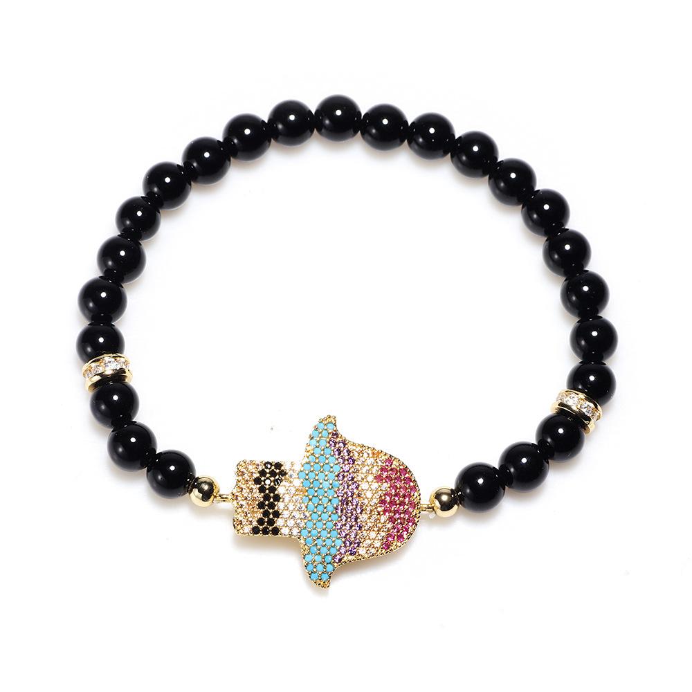 Natural Black Agate Hand of Fatima Procetion Bracelet
