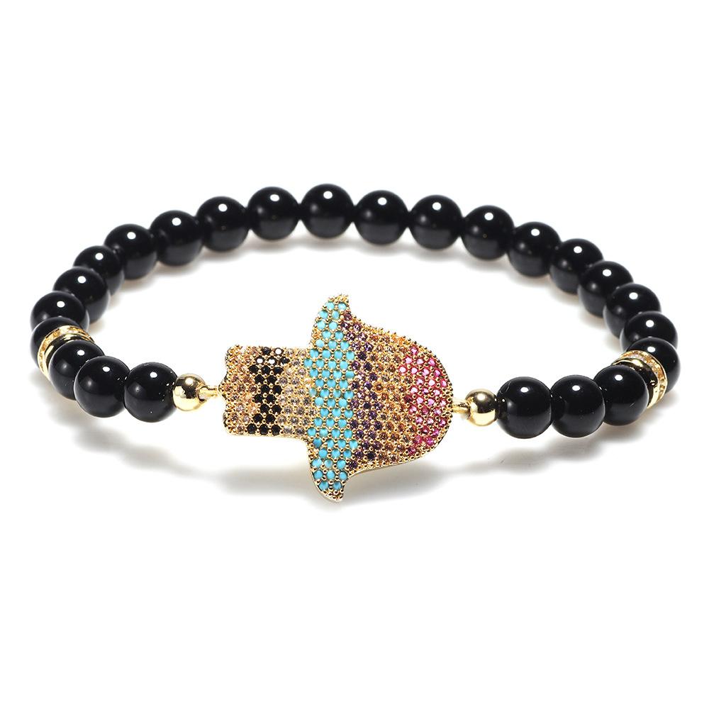 Natural Black Agate Hand of Fatima Procetion Bracelet