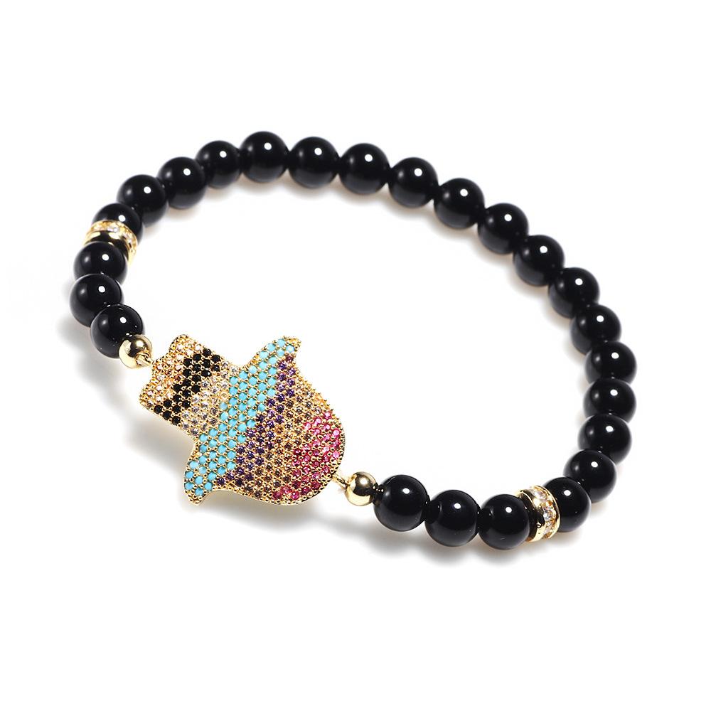 Natural Black Agate Hand of Fatima Procetion Bracelet