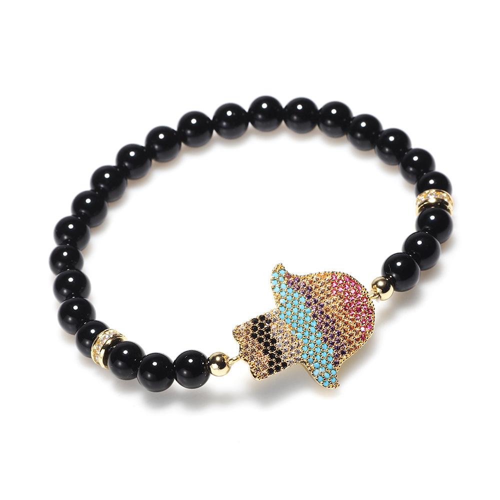 Natural Black Agate Hand of Fatima Procetion Bracelet