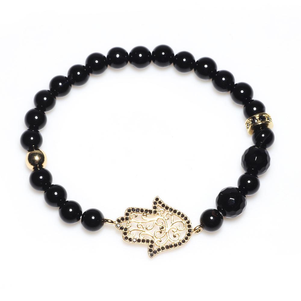 Natural Black Agate Hollow Hand of Fatima Healing Bracelet