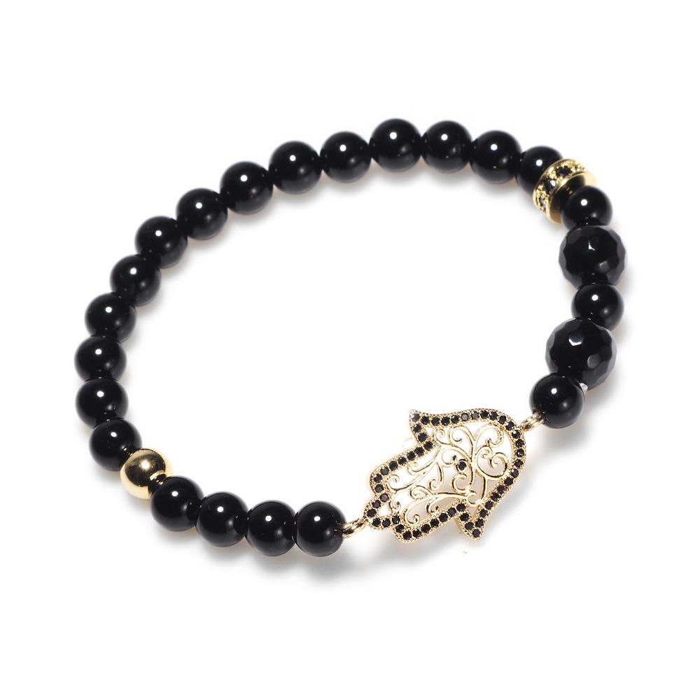 Natural Black Agate Hollow Hand of Fatima Healing Bracelet