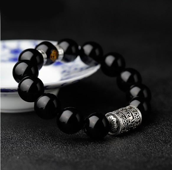 Natural Black Obsidian Natal Buddha Mantra Bracelet