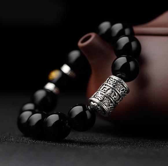 Natural Black Obsidian Natal Buddha Mantra Bracelet