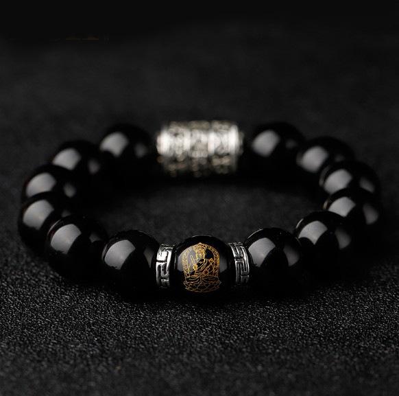 Natural Black Obsidian Natal Buddha Mantra Bracelet