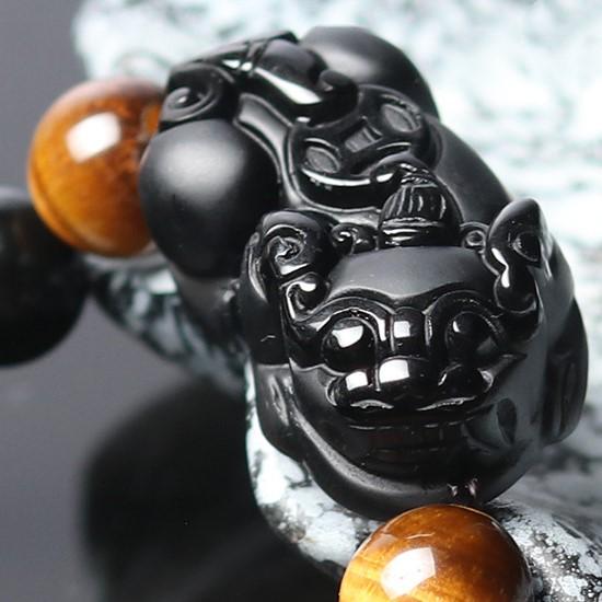 Natural Black Obsidian Pixiu Tiger Eye Bead Protection Bracelet